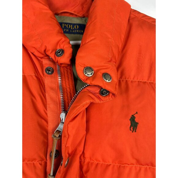 VTG Polo Ralph Lauren Orange Puffer Vest L With Embroidered Logo Mens Outerwear - Picture 8 of 13